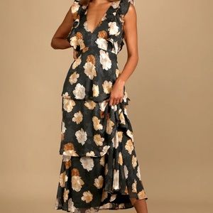 Lulu’s No Introductions Needed Black Burnout Floral Tiered Maxi Dress